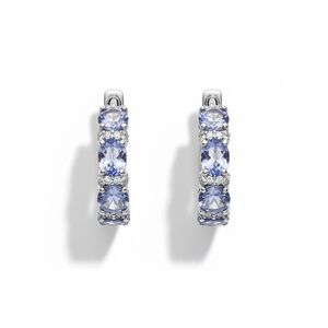 NWT Tanzanite White Topaz J-Hoop Earrings 2.50 CTW Platinum Over Sterling Silver